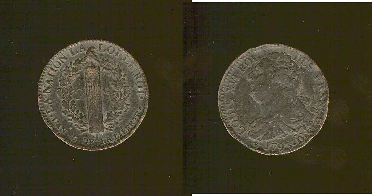 2 sold Louis XVI 1793D VF+